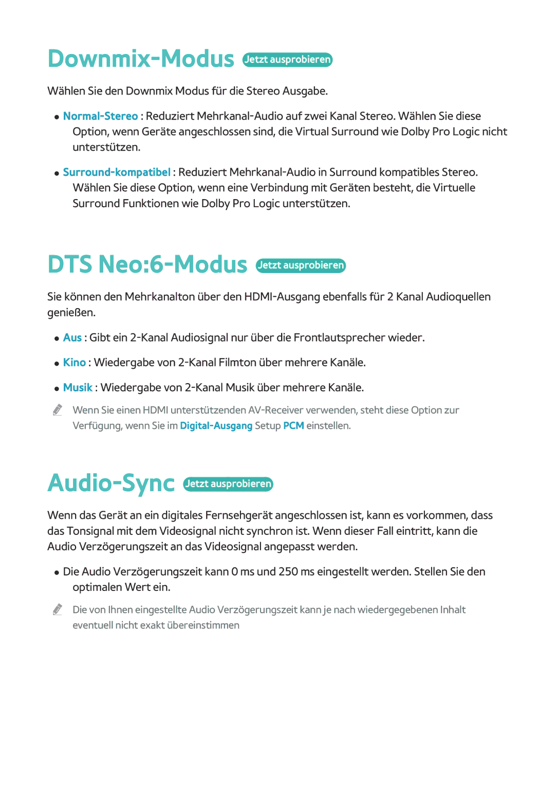 Samsung BD-H8509S/ZG, BD-H8909S/ZG, BD-H8500/EN, BD-H8900/EN manual Downmix-Modus Jetzt ausprobieren 